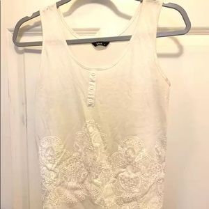 Cream and white tank top with paisley printed hem